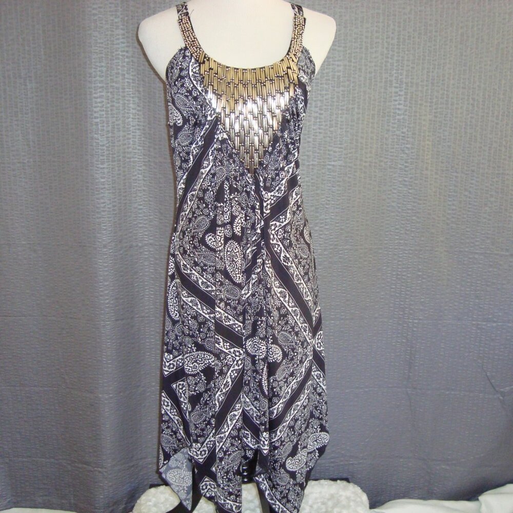 NWOT Venus Black & White Print Metal Embellished Sleeveless Mini Dress sz L